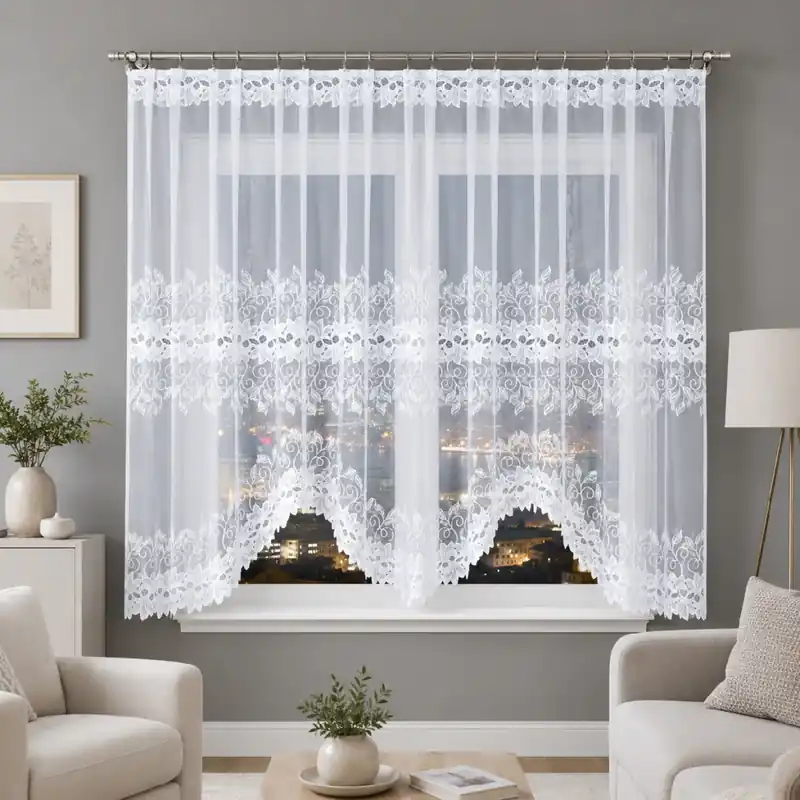 Dekorační krátká vzorovaná záclona na žabky BASTIA 160 bílá 400x160 cm MyBestHome Nakupujte Hned