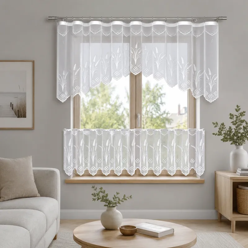 Akční Nabídka SET 2 KUSY - Dekorační vitrážová žakárová záclona POUR bílá 300x80 cm + 300x45 cm (cena za 2 kusy) MyBestHome Cena za 2 kusy