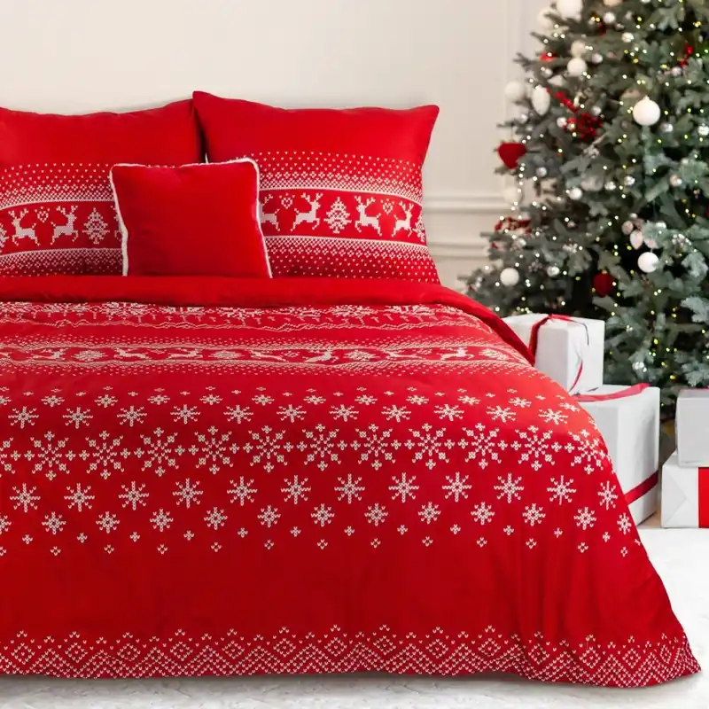 Autentický Vánoční mikrovláknové povlečení NOEL III. červená 1x 220x200 cm, 2x povlak 70x80 cm francouzské povlečení MyBestHome