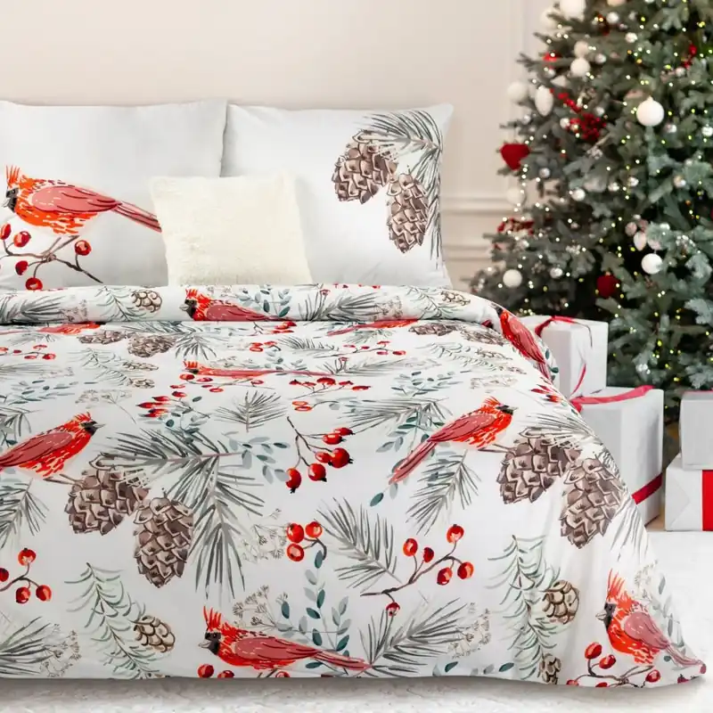 Vánoční mikrovláknové povlečení XMAS CRANBERRY 1x 200x220 cm, 2x povlak 70x80 cm francouzské povlečení MyBestHome Vrácení Zdarma