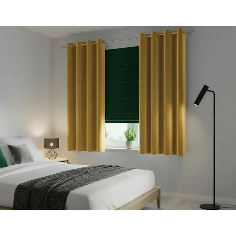 Vrácení Zdarma Dekorační krátký velvet závěs s kroužky VITTO 019 mustard/hořčicová 140x160 cm (cena za 1 kus) MyBestHome