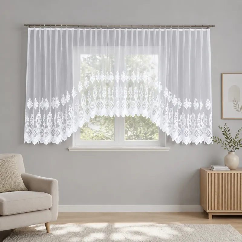 Cenový Hit Dekorační krátká vzorovaná záclona na žabky LUDMILA 160 bílá 600x160 cm MyBestHome