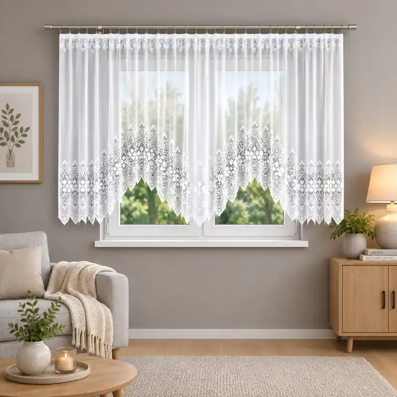 Levný Dekorační krátká vzorovaná záclona na žabky NADIA 160 bílá 500x160 cm MyBestHome