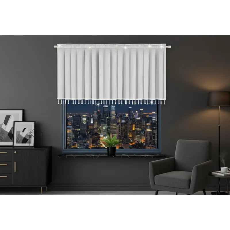 Horká Nabídka Dekorační krátká záclona se zirkony s řasící páskou BRITANY bílá 200x90 cm MyBestHome