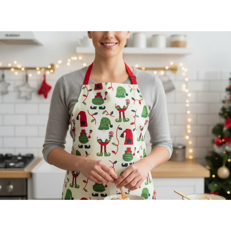 Vánoční kuchyňská zástěra FESTIVE WARMTH béžová 60x75 cm 100% bavlna Ihned K Objednání