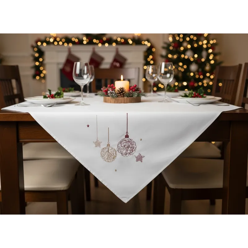 Víkendová Akce Vánoční ubrus na stůl CHRISTMAS GLAM bílá vzor ozdoby 110x160 cm