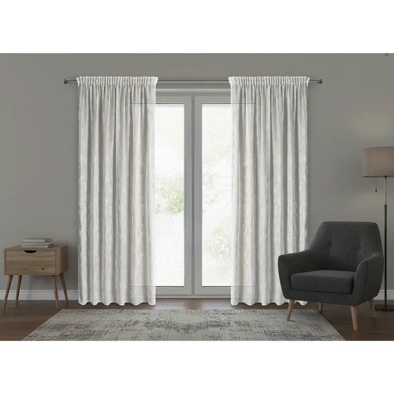 Výprodej Dekorační vzorovaná záclona s řasící páskou ITALIA bílá zlatý potisk 140x270 cm (cena za 1 kus) MyBestHome