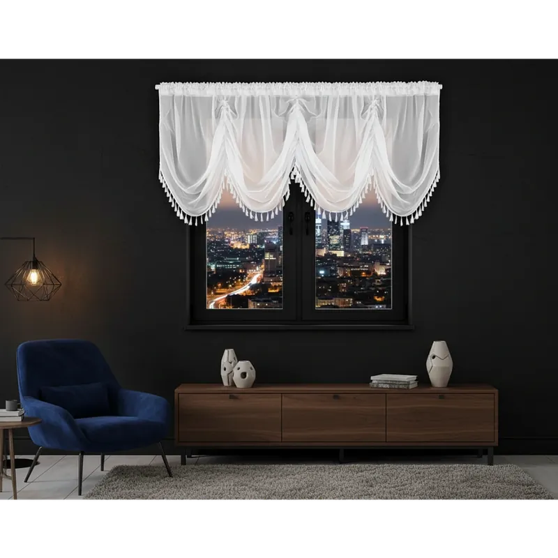 Dekorační krátká záclona s ozdobným řasením s řasící páskou AZARIA bílá 400x150 cm MyBestHome Ihned K Objednání