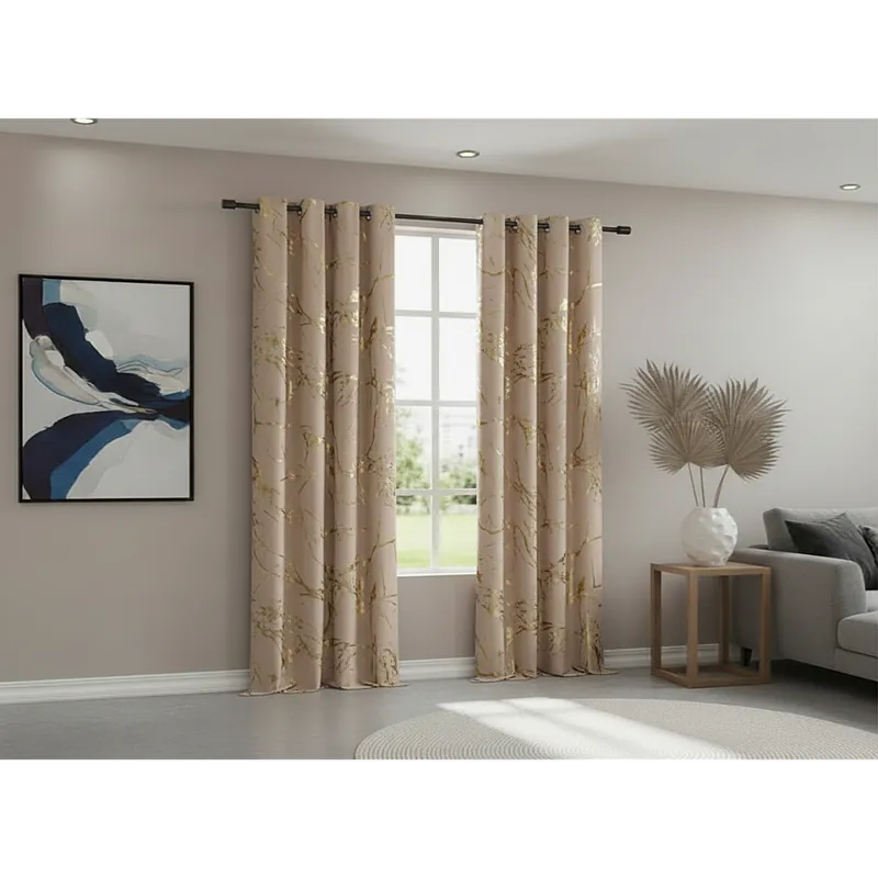 Omezená Nabídka Dekorační vzorovaný závěs s kroužky MARMA 001 tmavě béžová/zlatá 140x250 cm (cena za 1 kus) MyBestHome