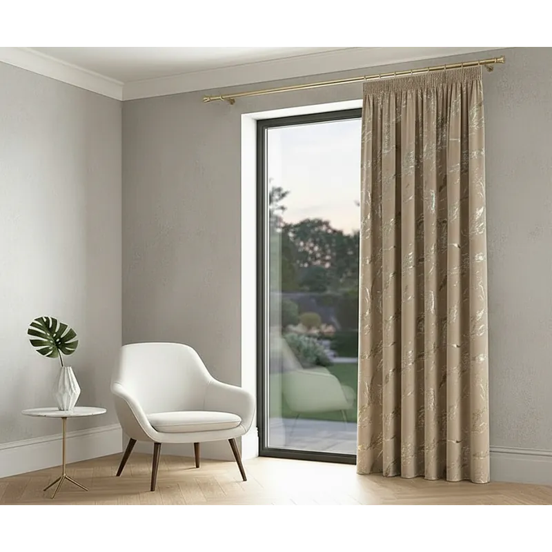 Dekorační vzorovaný závěs s řasící páskou MARBE 001 tmavě béžová/stříbrná 140x250 cm (cena za 1 kus) MyBestHome Koupit Online