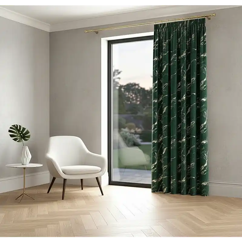 Novinka Dekorační vzorovaný závěs s řasící páskou MARBE 010 zelená/stříbrná 140x250 cm (cena za 1 kus) MyBestHome