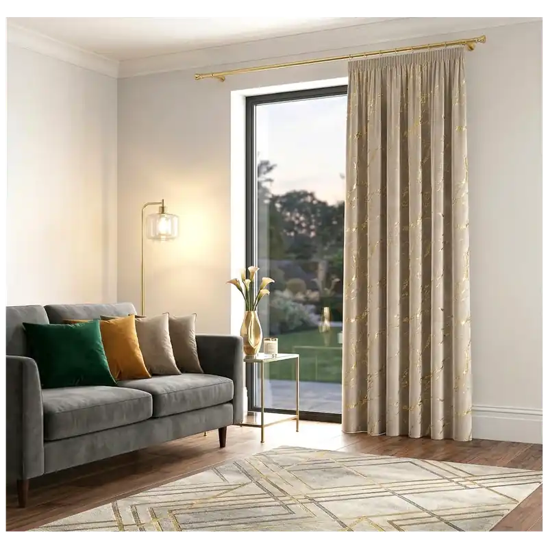 Akce Dekorační vzorovaný závěs s řasící páskou MARBE 226 krémová/zlatá 140x250 cm (cena za 1 kus) MyBestHome