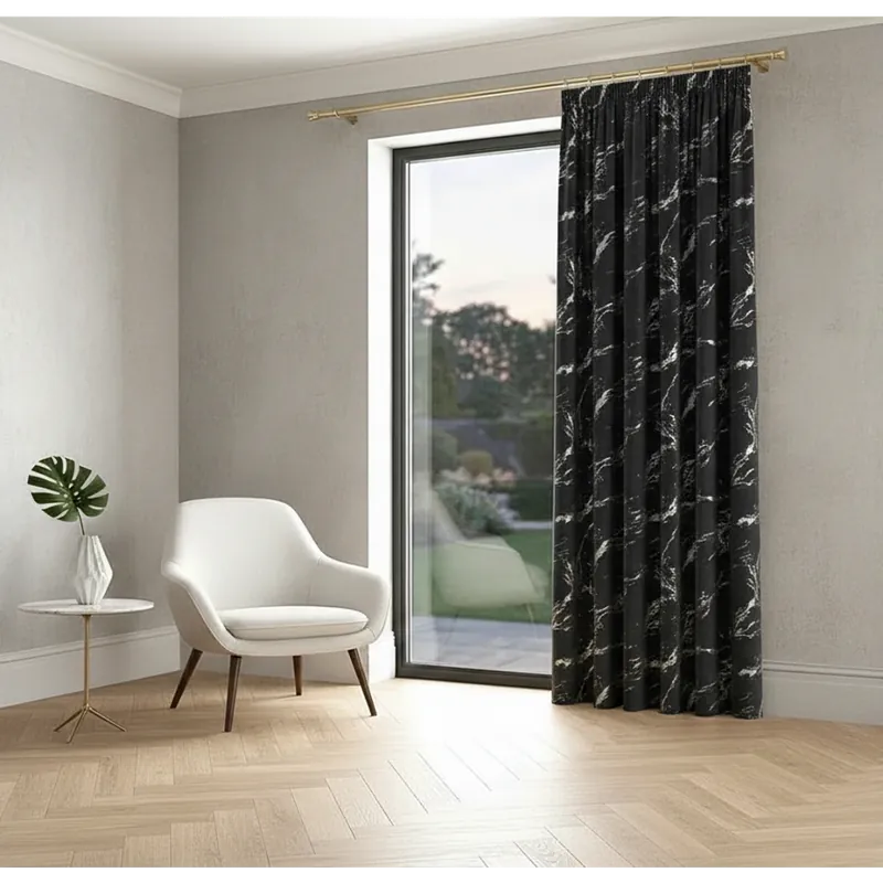 Dekorační vzorovaný závěs s řasící páskou MARBE 111 černá/stříbrná 140x250 cm (cena za 1 kus) MyBestHome Nejprodávanější