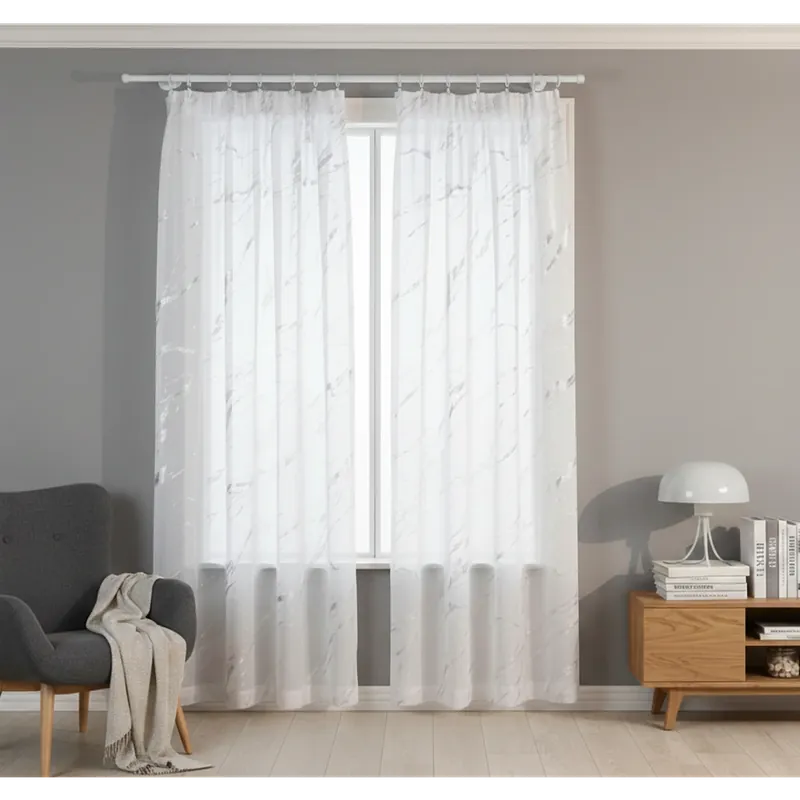 Dekorační vzorovaná záclona s řasící páskou MARMA bílá stříbrný potisk 140x250 cm (cena za 1 kus) MyBestHome Výprodej