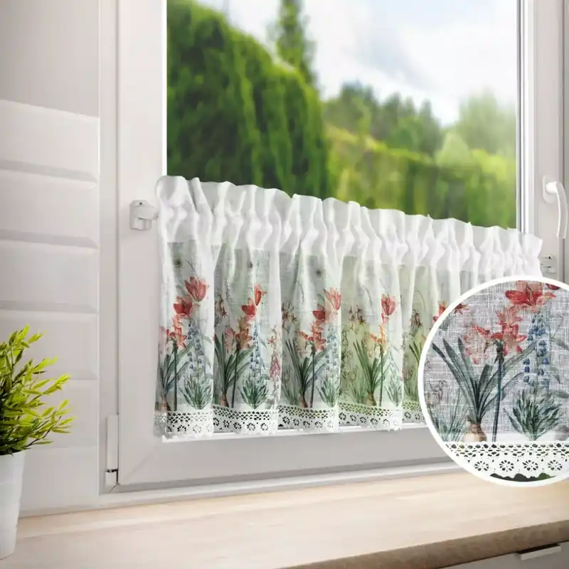 Dekorační krátká vitrážová záclona do kuchyně FLOWERS 150x30 cm MyBestHome Nejprodávanější