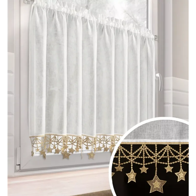 Vánoční dekorační krátká vitrážová záclona do kuchyně STARS III. 150x90 cm MyBestHome Speciální Cena