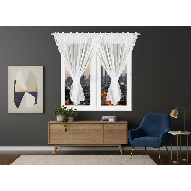 Horká Nabídka Dekorační krátká záclona s volánky a řasící páskou HONEY MOON bílá 400x155 cm MyBestHome CENA JE ZA PRAVÝ A LEVÝ ŠÁL