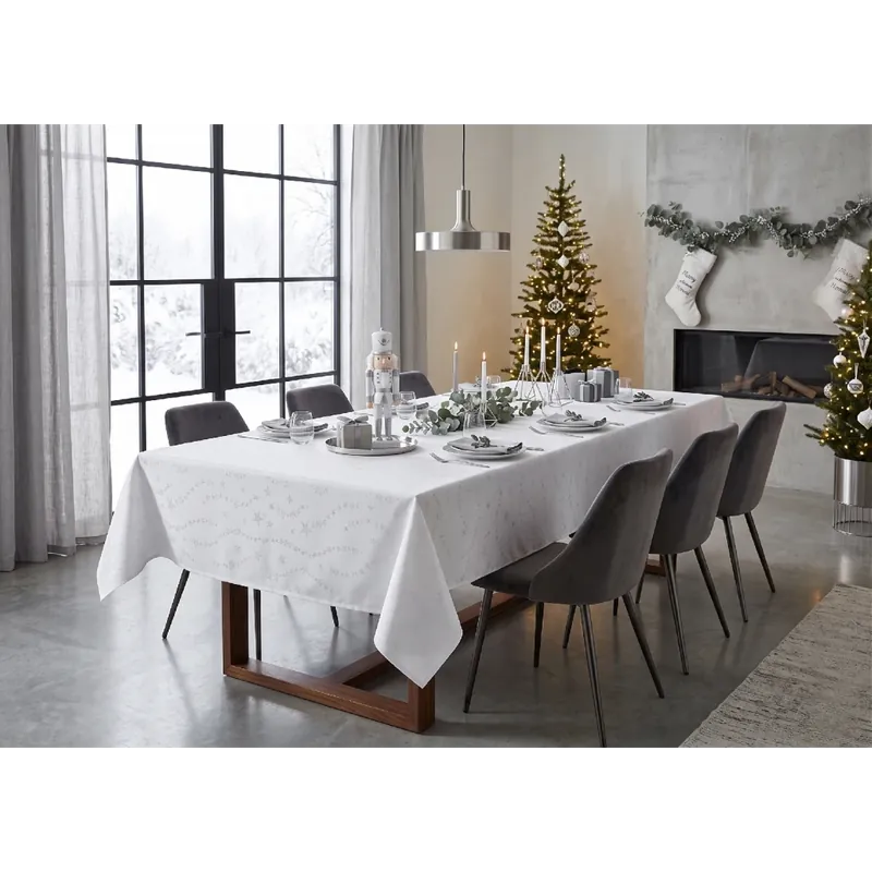 Vánoční ubrus na stůl SHINY FLAKES stříbrná 150x300 cm Tovární Cena