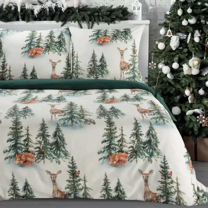 Levný Vánoční povlečení 100% bavlna WILD FOREST 1x 220x200 cm, 2x povlak 70x80 cm francouzské povlečení MyBestHome