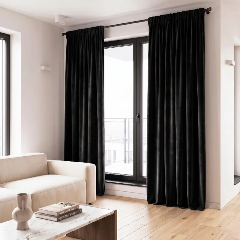 Finální Výprodej Dekorační závěs s řasící páskou VALMONT 140 cm x 250 nebo 260 cm color 111 černá (cena za 1 kus) MyBestHome