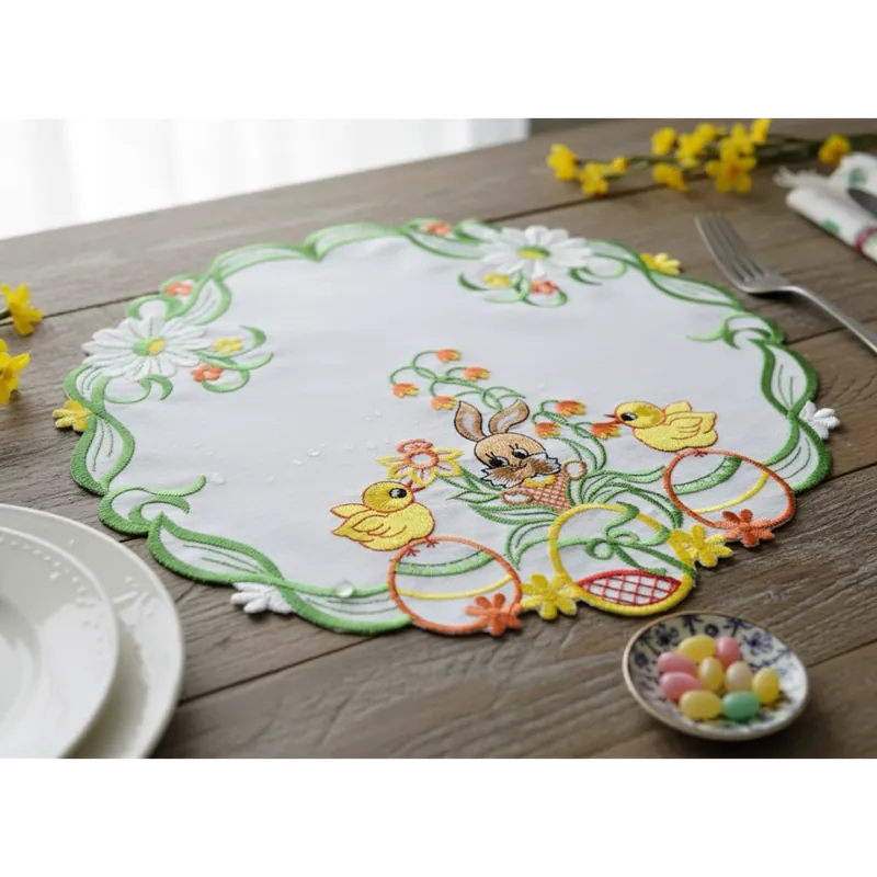 Velikonoční vyšívaný dekorační ozdobný ubrousek EASTER III. Ø 40 cm Mybesthome Vysoce Kvalitní