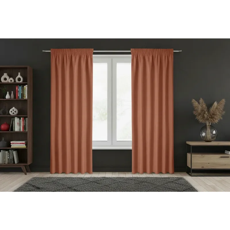 Horká Nabídka Dekorační dlouhý jednobarevný závěs s řasící páskou RAMONA tmavá cihlová 140x270 cm (cena za 1 kus) MyBestHome