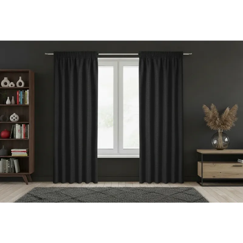 Cenově Výhodný Dekorační dlouhý jednobarevný závěs s řasící páskou RAMONA černá 140x270 cm (cena za 1 kus) MyBestHome