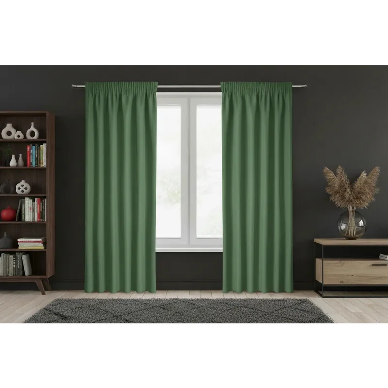 Dekorační dlouhý jednobarevný závěs s řasící páskou RAMONA zelená 140x270 cm (cena za 1 kus) MyBestHome Levný