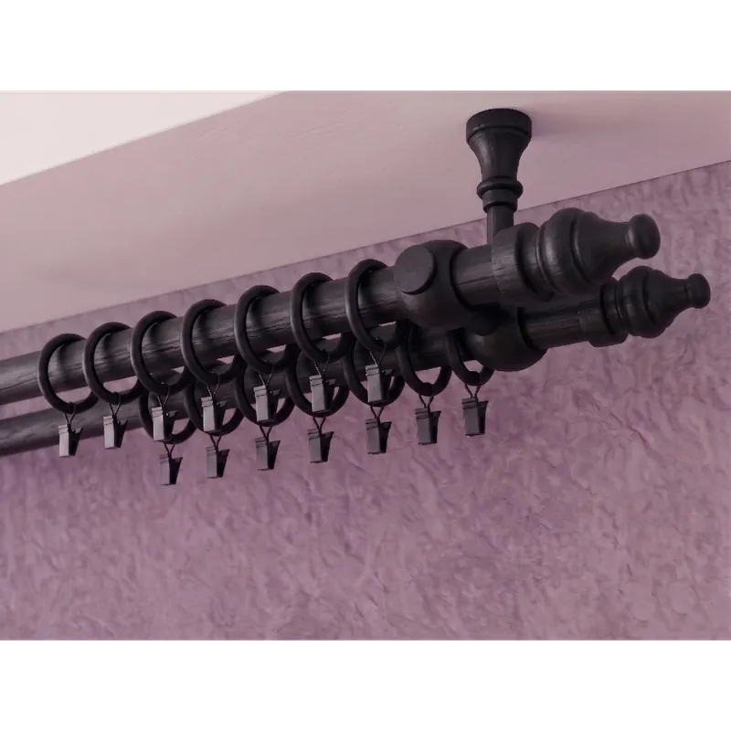Akce Dřevěná garnýž Ø 28 mm více rozměrů LINDA TOP FIX černá dvouřadá Mybesthome