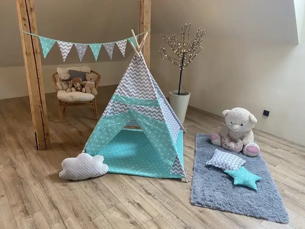 Nejlepší Cena Dětský stan TEEPEE KIDS - mátový s vlnkou II. jakost