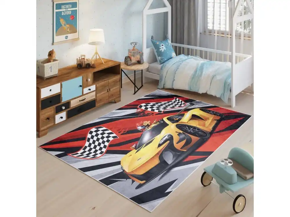 Dětský koberec Emma Kids - závodní auto - šedý/červený Kup Teď