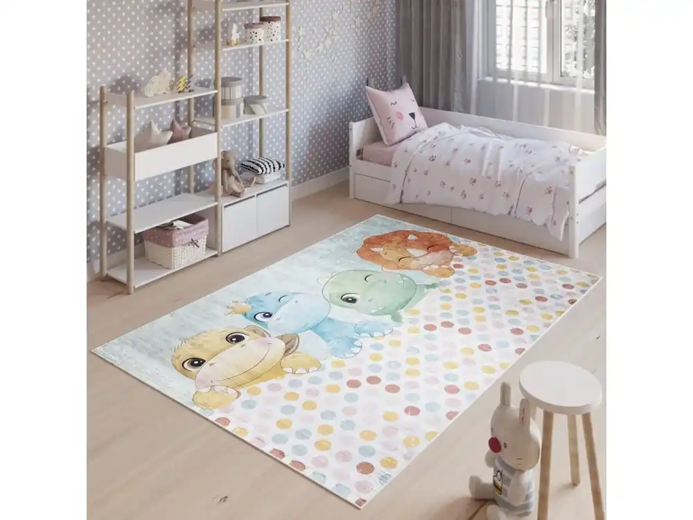 Cenový Hit Dětský koberec Emma Kids - dinosaurus a puntíky - šedý