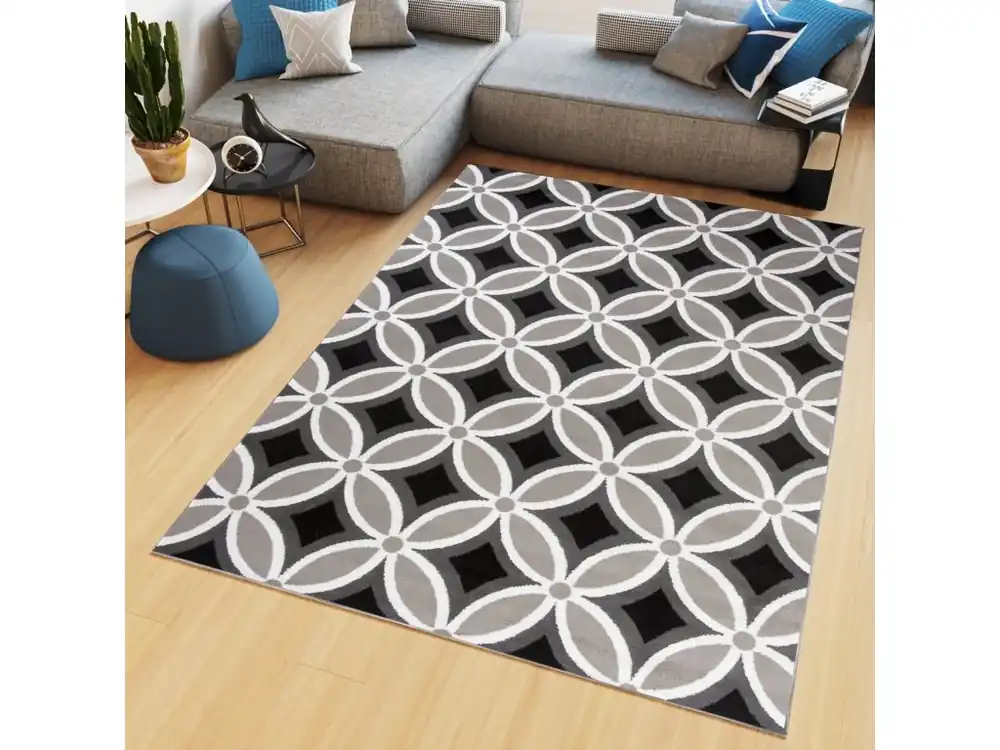 Kusový koberec Maya - geometrické tvary 3 - šedý/černý Oblíbený