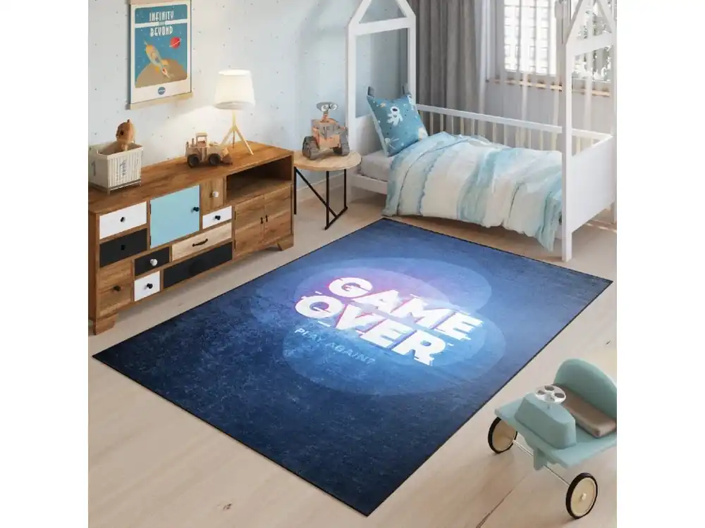 Dětský koberec Emma Kids - game over - modrý Nejprodávanější