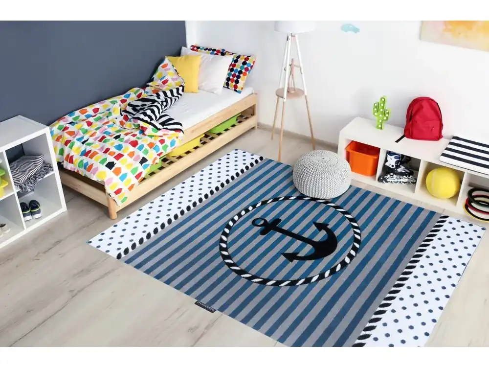 Sleva Krásný dětský koberec Kinder - kotva - modrý