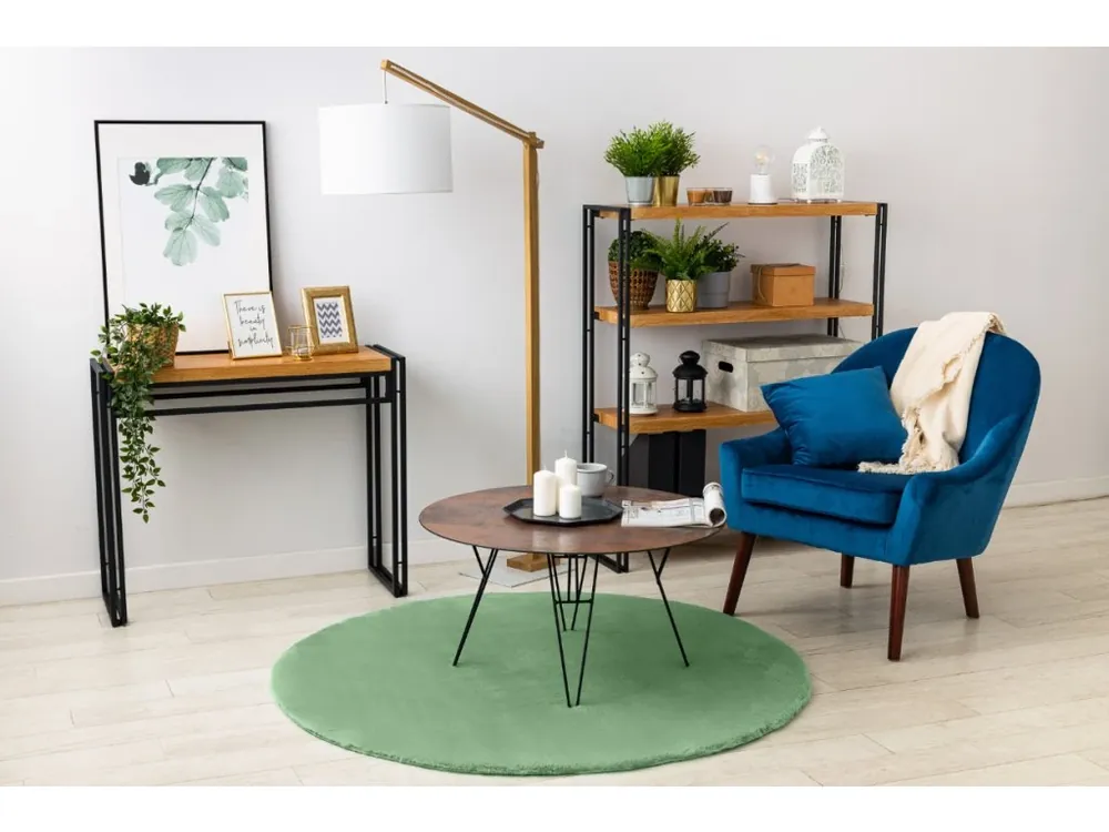 Víkendová Akce Kulatý koberec králičí kožešina - imitace - zelený