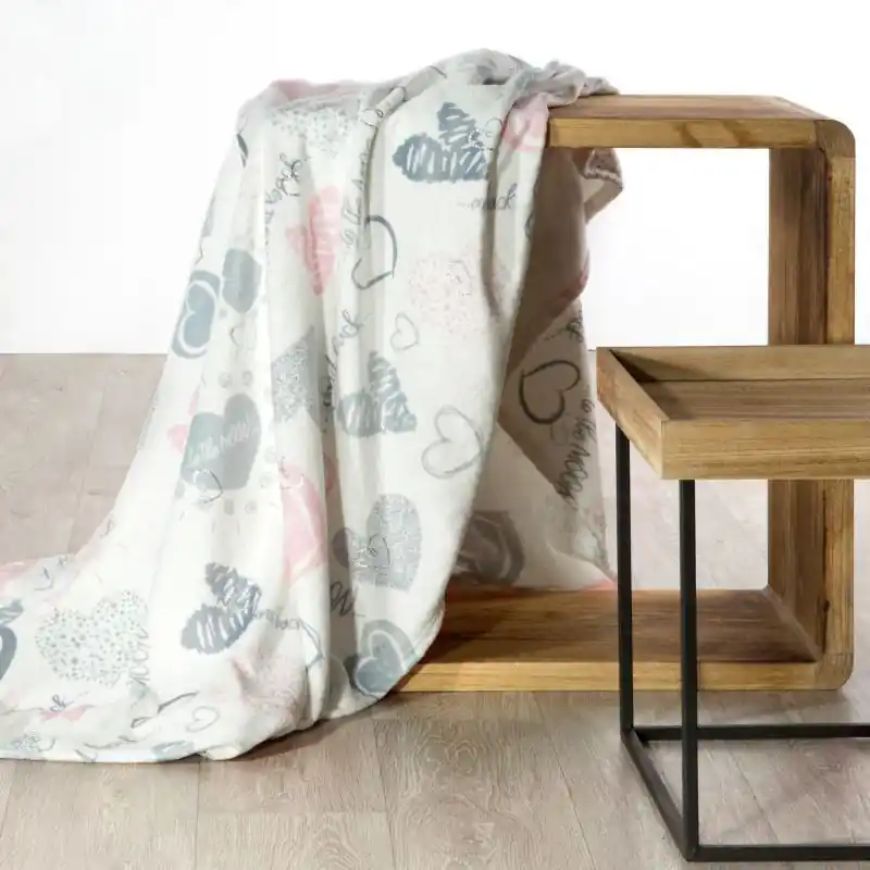Deka LOVE srdíčka - bílá, růžová Pouze Dnes