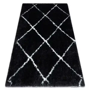 Koberec FLUFFY 2373 shaggy kratka, trellis - antracit / bílý Akční Cena