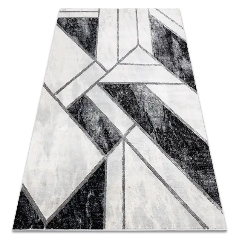 Koberec EMERALD exkluzivní 81953 glamour, styl marmur, geometrický černý / stříbrný Časově Omezené