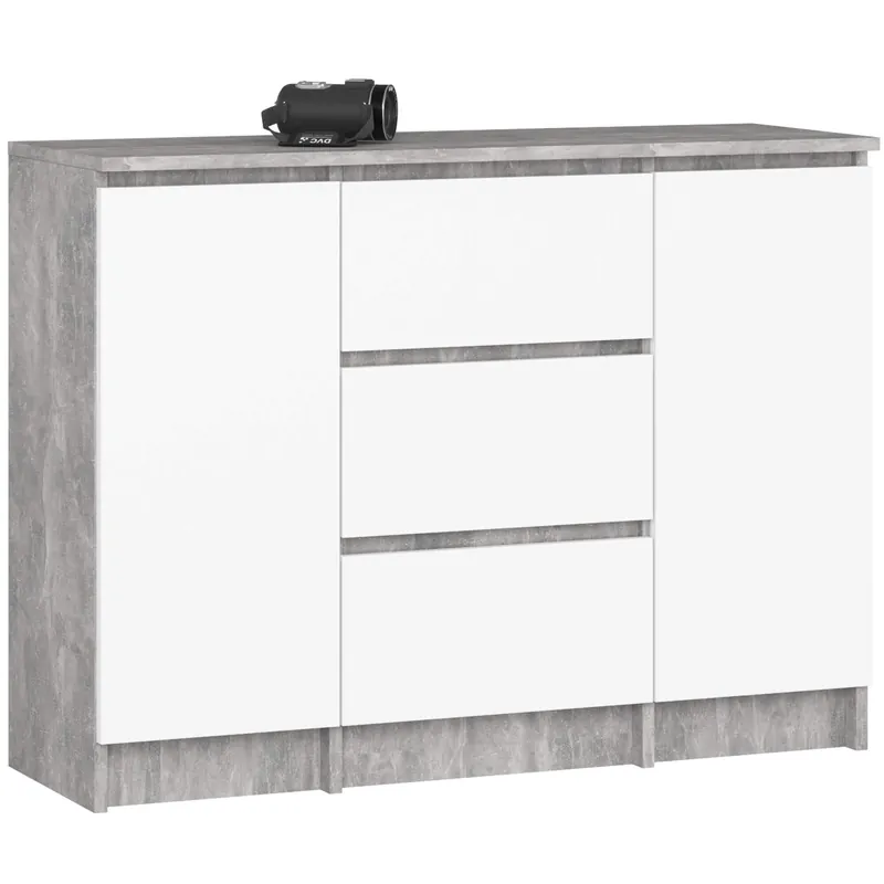 Komoda K100 2D 3SZ beton / bílá Akční Nabídka