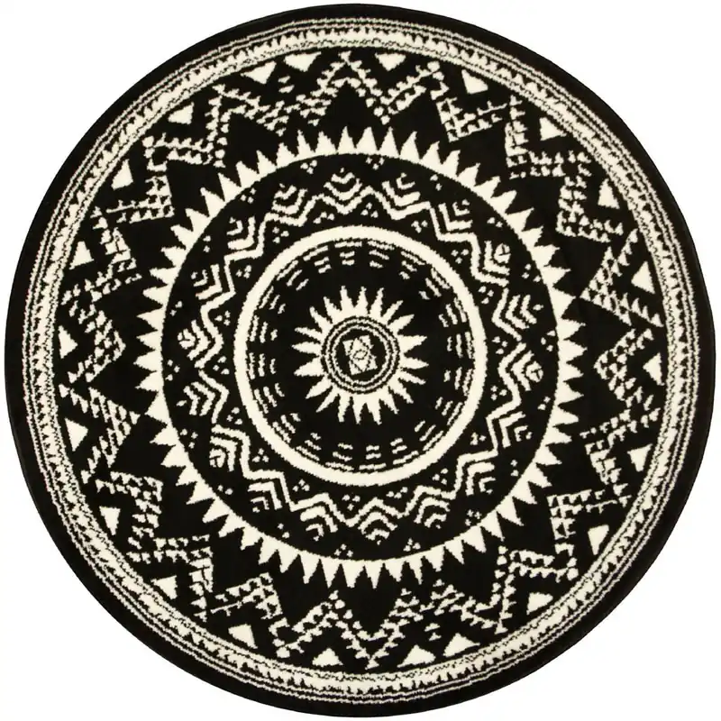 Koberec kruh Luna 503493/50944 Rozeta Etno černý / krémový Nejlepší Volba