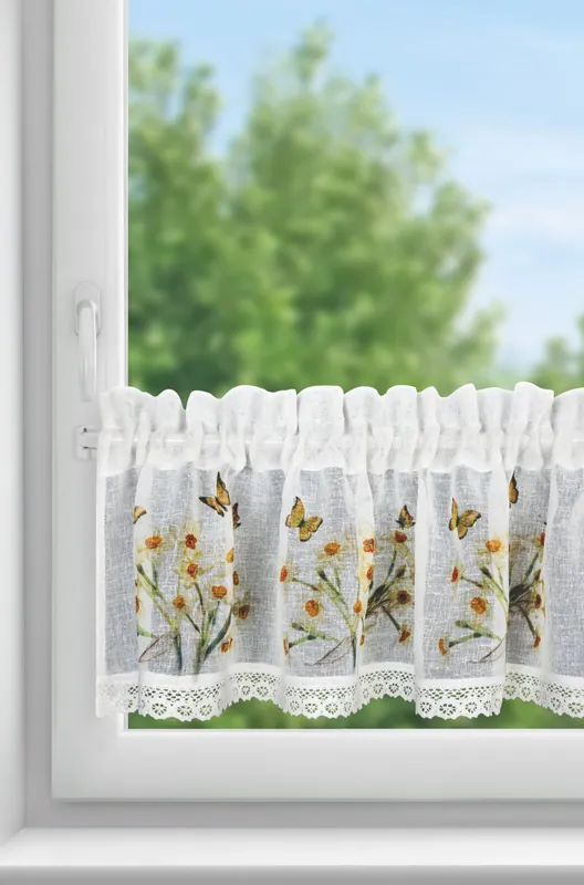 Sezónní Sleva Hotová záclona FLORA žlutá - s tunelem