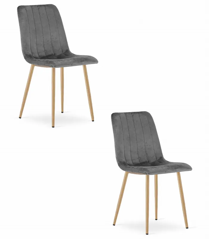 Set dvou jídelních židlí LAVA sametové šedé / dřevěné nohy (2 ks) Novinka