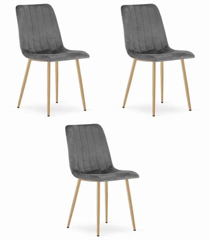 Set tří jídelních židlí LAVA sametové šedé / dřevěné nohy (3 ks) Pouze Dnes