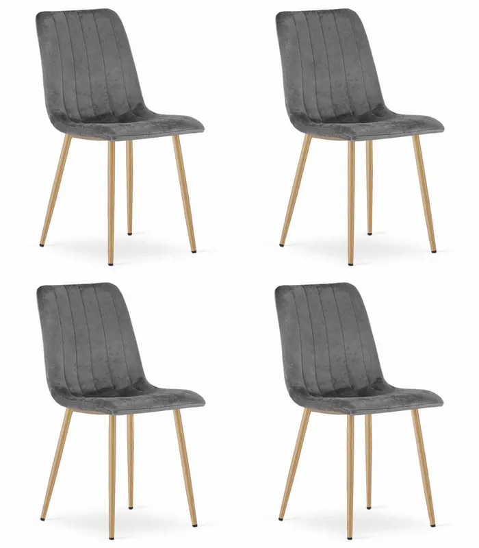 Set čtyř jídelních židlí LAVA sametové šedé / dřevěné nohy (4 ks) Top Prodej