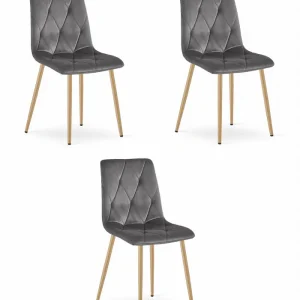 Set tří jídelních židlí LIBRA sametové tmavě šedé / dřevěné nohy (3 ks) Finální Výprodej