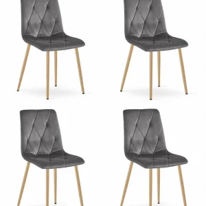 Cenově Výhodný Set čtyř jídelních židlí LIBRA sametové tmavě šedé / dřevěné nohy (4 ks)