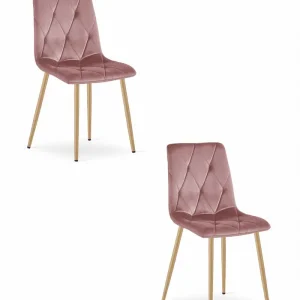 Set dvou jídelních židlí LIBRA sametové růžové / dřevěné nohy (2 ks) Koupit Online