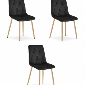 Akce Set tří jídelních židlí LIBRA sametové černé / dřevěné nohy (3 ks)