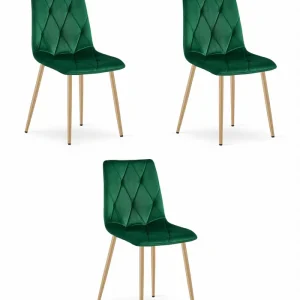 Set tří jídelních židlí LIBRA sametové tmavě zelené / dřevěné nohy (3 ks) Nejprodávanější
